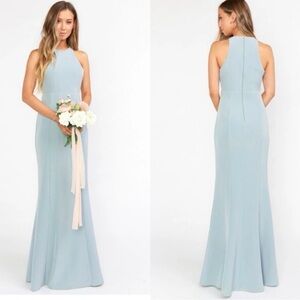 NWT SHOW ME YOUR MUMU Chicago High Neck Silver Sage Bridesmaid Dress Gown Size S
